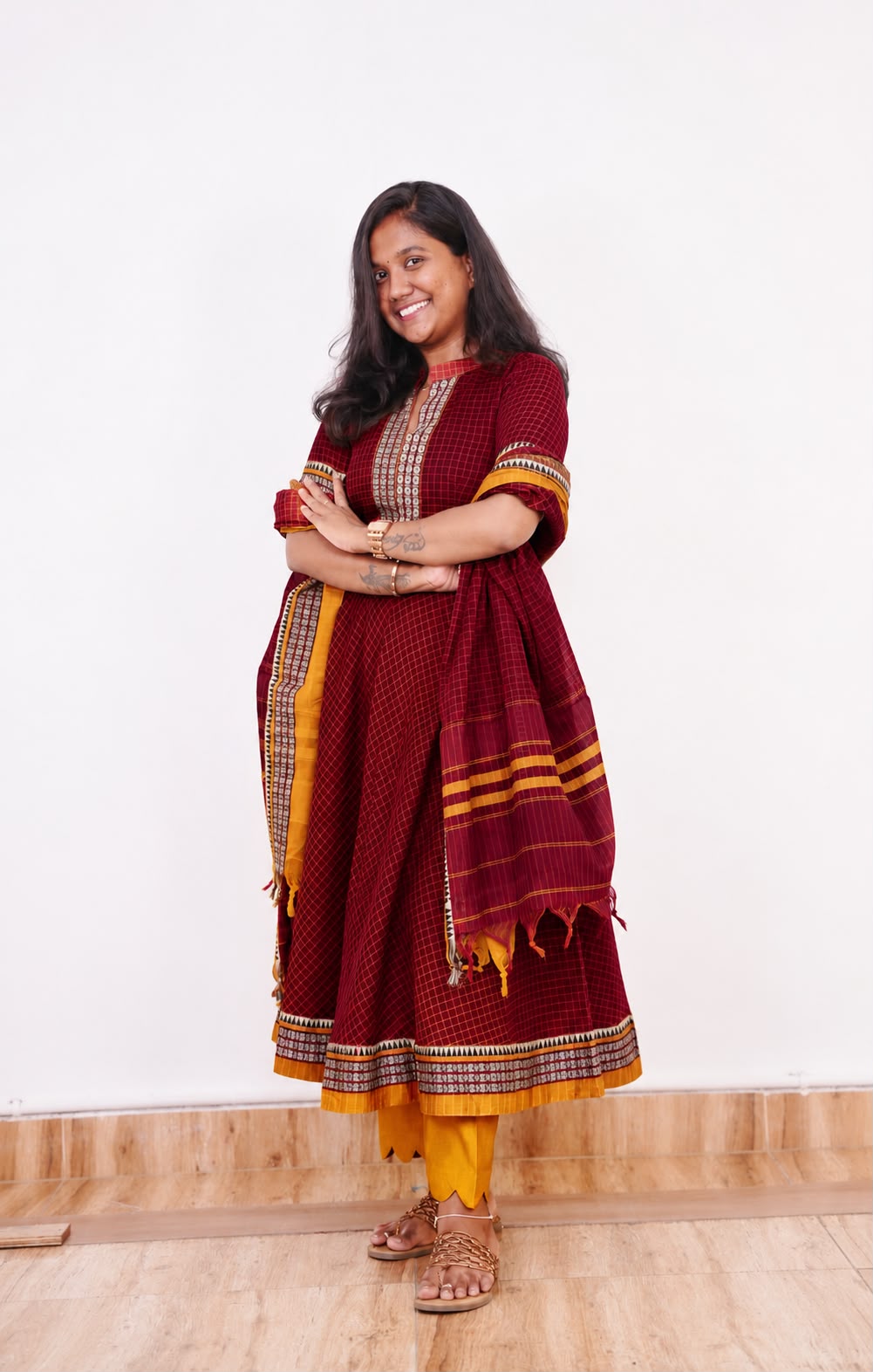 VARNIKA(MAROON WITH MUSTARD)